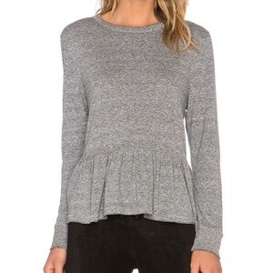 The Great. The Long Sleeve Ruffle Tee in Heather Grey Size 1
